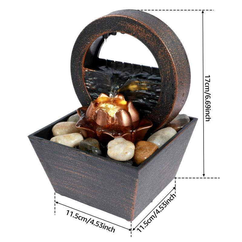 Fortune Wealth Fengshui Golden Waterlily Fountain Ornament,Tabletop Fountain Meditation Water Fountain with Light Creative Small Desktop Decorations Sound Relaxation Fountain Ornament Reusable Tabletop Waterfall for Table Office Bedroom