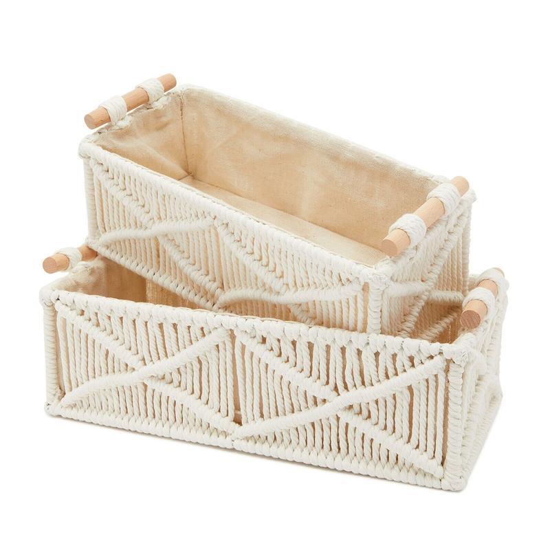 Macrame Basket Storage for Bohemian Home Decor and Nursery (2 Sizes, 2 Pack)