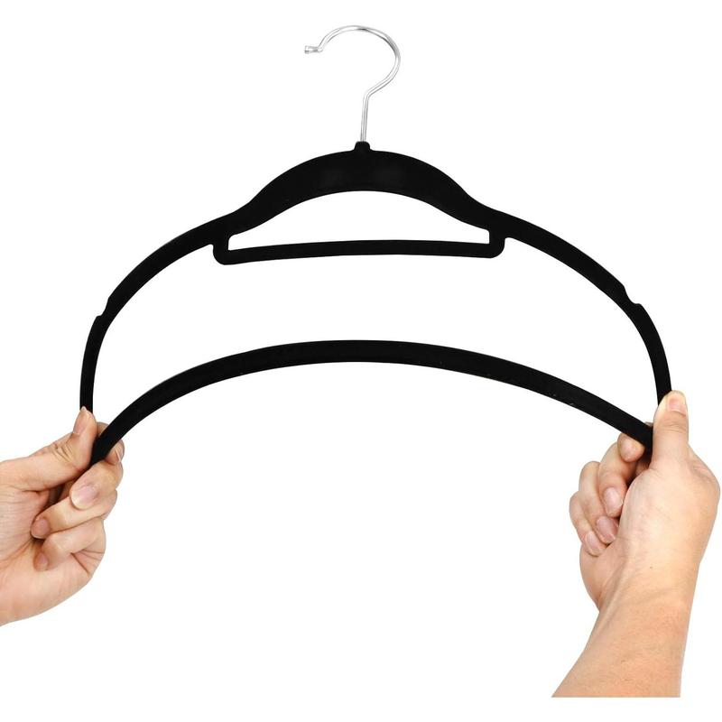 SUPER DEAL Velvet Hangers 100 Pack Non-Slip Clothes Hangers with Tie Bar Premium Shoulder Notched Clothes Hangers 360 Degree Swivel Hook for Coat Suit Pants Dress Closet Space Saving, Black