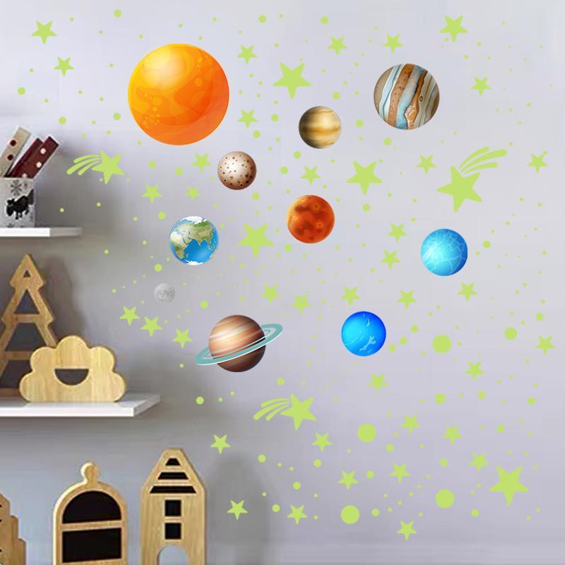 Planet & Star Pattern Wall Sticker, 1 Set Cosmic Themed Creative Glow in The Dark Wall Decal, Wall Decor for Home Bedroom Living Room Coffee Shop Dormitory