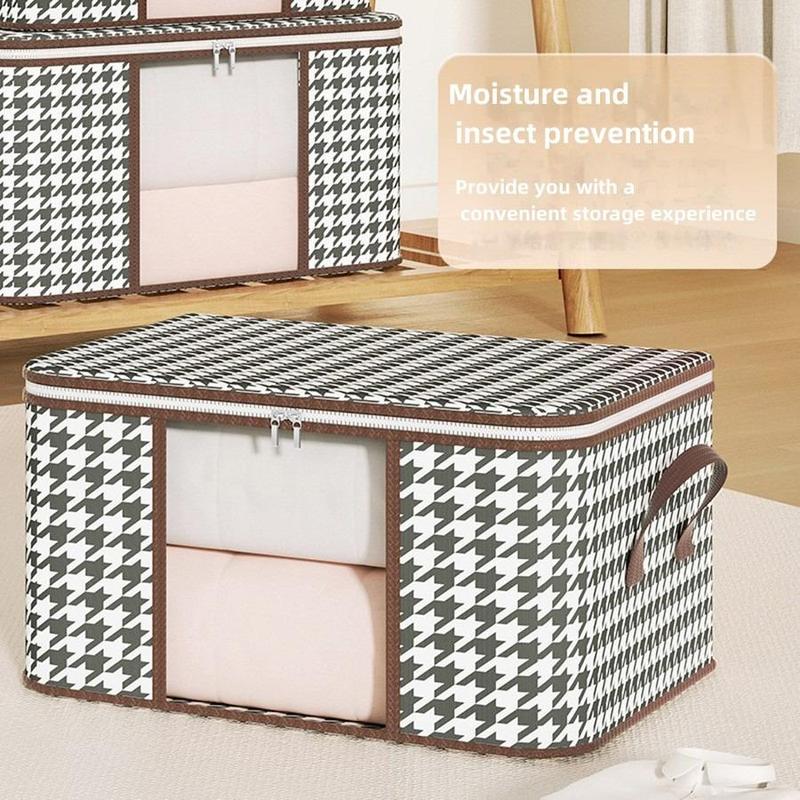 Cool Bedroom Accessories Houndstooth Pattern Storage Bag, 1 Count Large Capacity Clothes Storage Organizer with Zipper & Handle, Quilt Storage Organiser for Home Wardrobe Closet