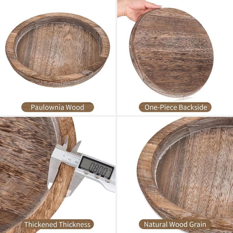 Candle Plate Holder Tray: Round Wooden Decorative Candle Plate Small Farmhouse Table Centerpiece Rustic Wood Tealight Pillar Trays Christmas Ornaments