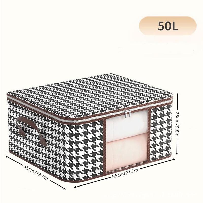 Cool Bedroom Accessories Houndstooth Pattern Storage Bag, 1 Count Large Capacity Clothes Storage Organizer with Zipper & Handle, Quilt Storage Organiser for Home Wardrobe Closet