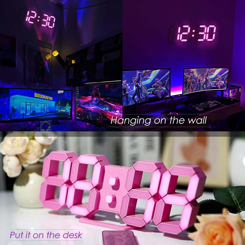 Pink LED Clock 3D Wall Clock 9.7