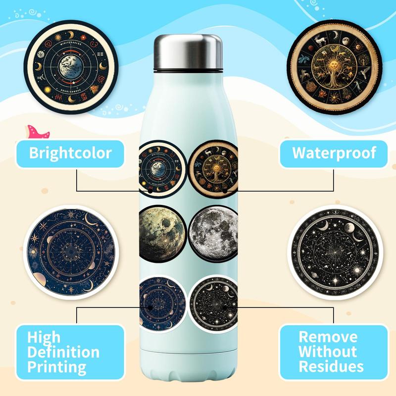 Space Themed Sticker, 50pcs set Waterproof Self Adhesive Decor Paper with Storage Box, Decor Sticker for Gift Greeting Card Water Bottle Laptop Phone