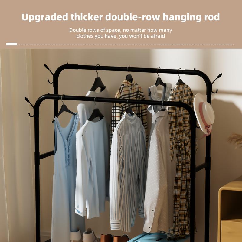 Double Pole Hanger Rack, Sturdy Hanger Hanger - Indoor Garment Display Rack, Multifunctional Floor Vertical Organizer Rack Laundry Hangable