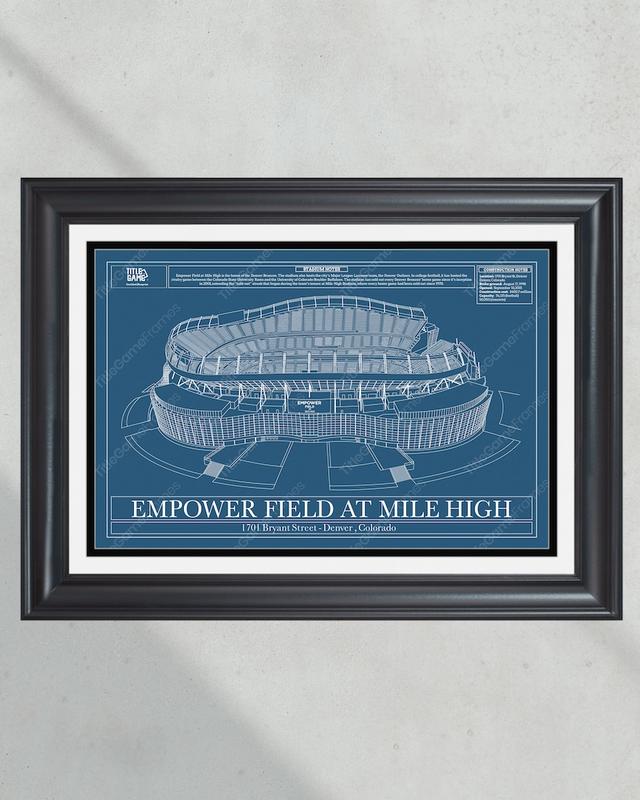 Denver Broncos Empower Field at Mile High Stadium Blueprint Football Print