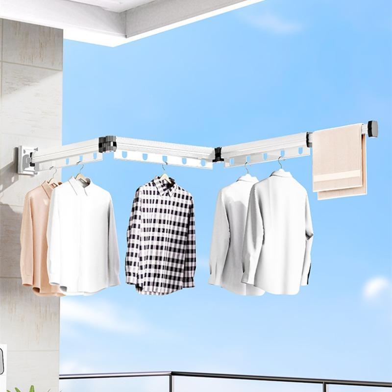 Wall Mounted Clothes Hanger, 1 Count Aluminum Alloy Retractable Laundry Drying Rack, Folding Drying Rack, Space Saving Clothes Hanger