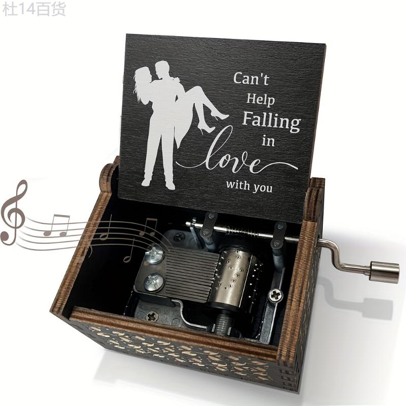 1pc Can't Help Falling In Love Music Box, For Lover Girlfriend Boyfriend Wife Husband Hand Crank Engraved Wooden Musical Boxes Gifts For Birthday Anniversary Valentine's Day, For Home Room Living Room Office Decor