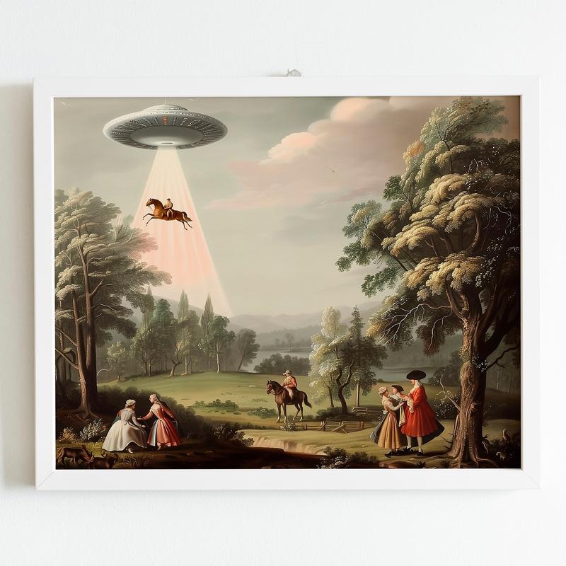 Victorian UFO Poster No Frame, Aliens Print, UFO Art, Unique Wall Decor, Aliens Decor, Aliens Spaceship Art, Horses