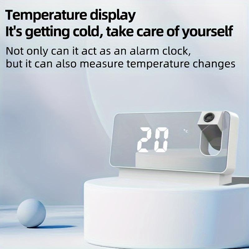 Projection Alarm Clock, LED Electronic Alarm Clock, Mirror Alarm Clock for Bedroom, with Large Display, Temperature, Adjustable Brightness, Snooze