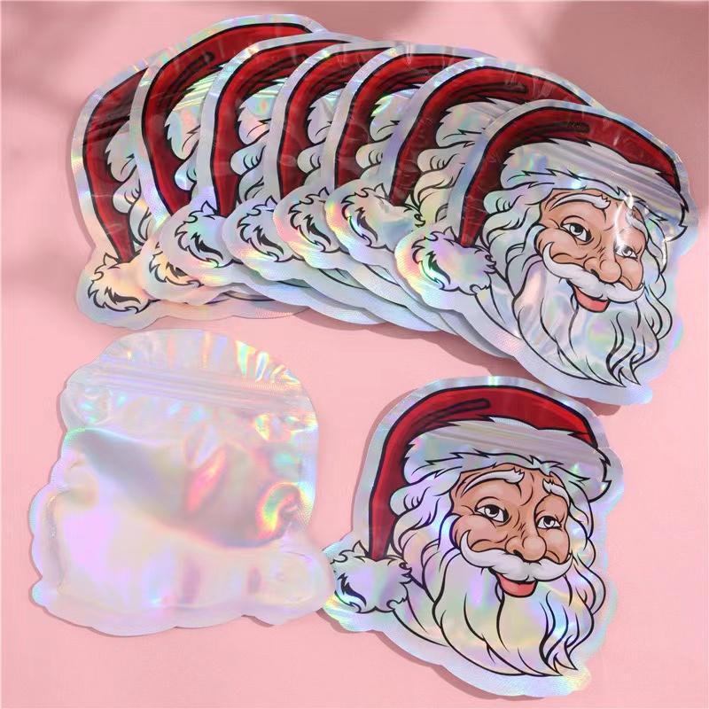 Santa Claus Pattern Self Sealing Bag, 100pcs set Laser Christmas Themed Storage Bag, Home Organizer for Jewelry, Digital Products, Cosmetics