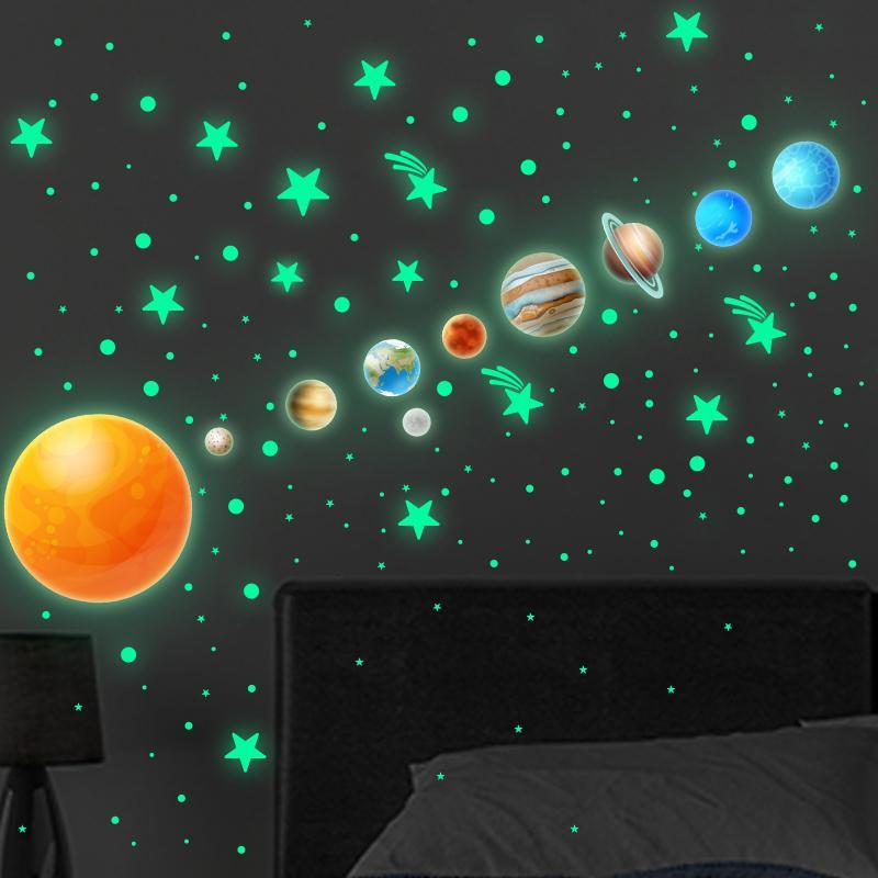 Planet & Star Pattern Wall Sticker, 1 Set Cosmic Themed Creative Glow in The Dark Wall Decal, Wall Decor for Home Bedroom Living Room Coffee Shop Dormitory