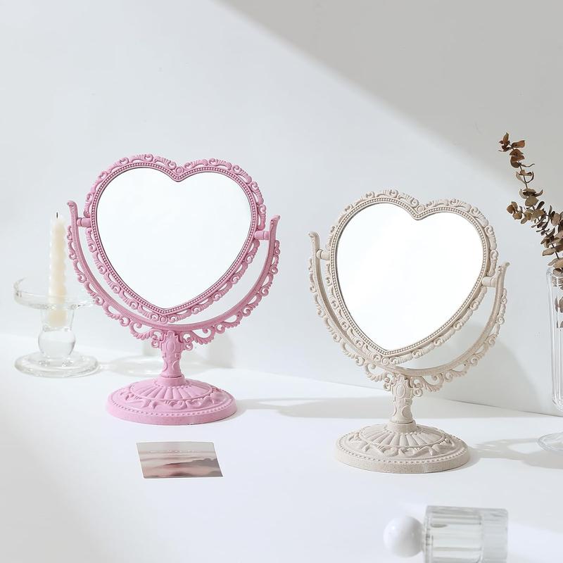 7 Inch Vintage Heart Mirror - Elegant Desk Makeup Mirror with Double Sided 360 Degree Rotation Vanity Mirror for Room Decor (1 Counts)