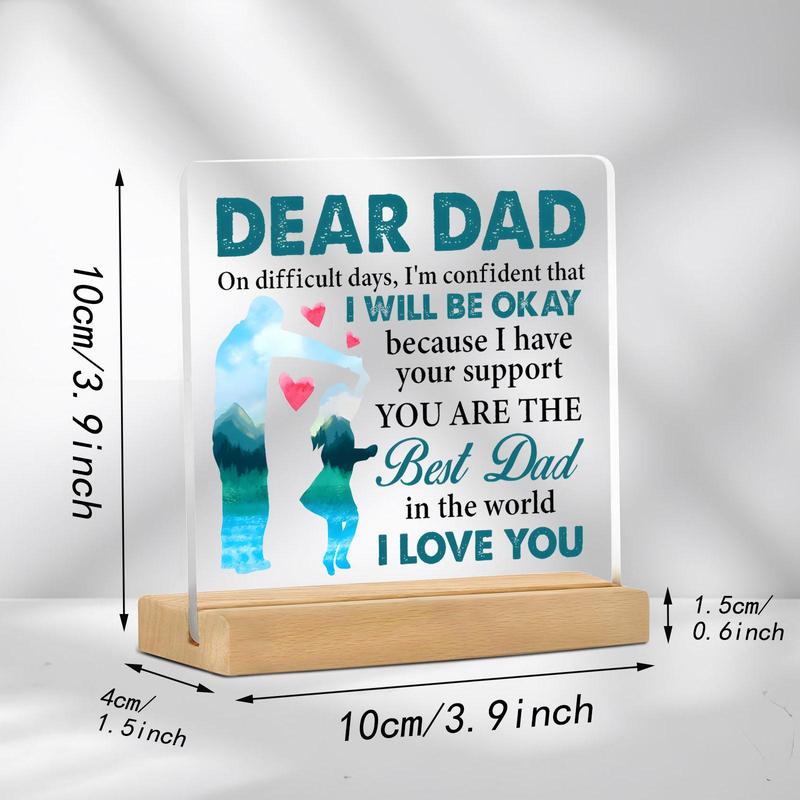 Acrylic Desktop Plaque with Wooden Base, Creative Letter Pattern Ornament, Desktop Decoration for Home Office, Gift for Dad, Home Decor