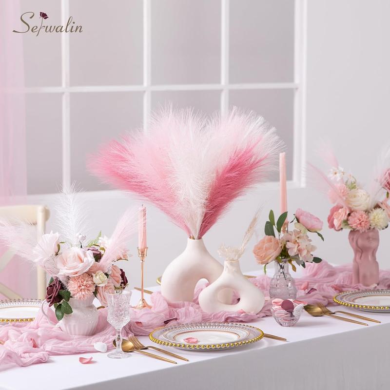 Pampas Grass Pink Decor 17.7 Inch 6pcs Faux Pampas Grass Home Decor Artificial Pampas Grass Blush Fake Pampas Short Vase Room Christmas Decoration