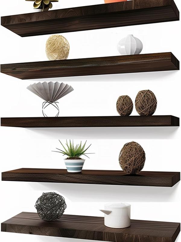 Wood Floating Shelves for Wall Decor 17 inch, Rustic Wall Shelves for Bedroom Bathroom Kitchen Living Room, Set of 5