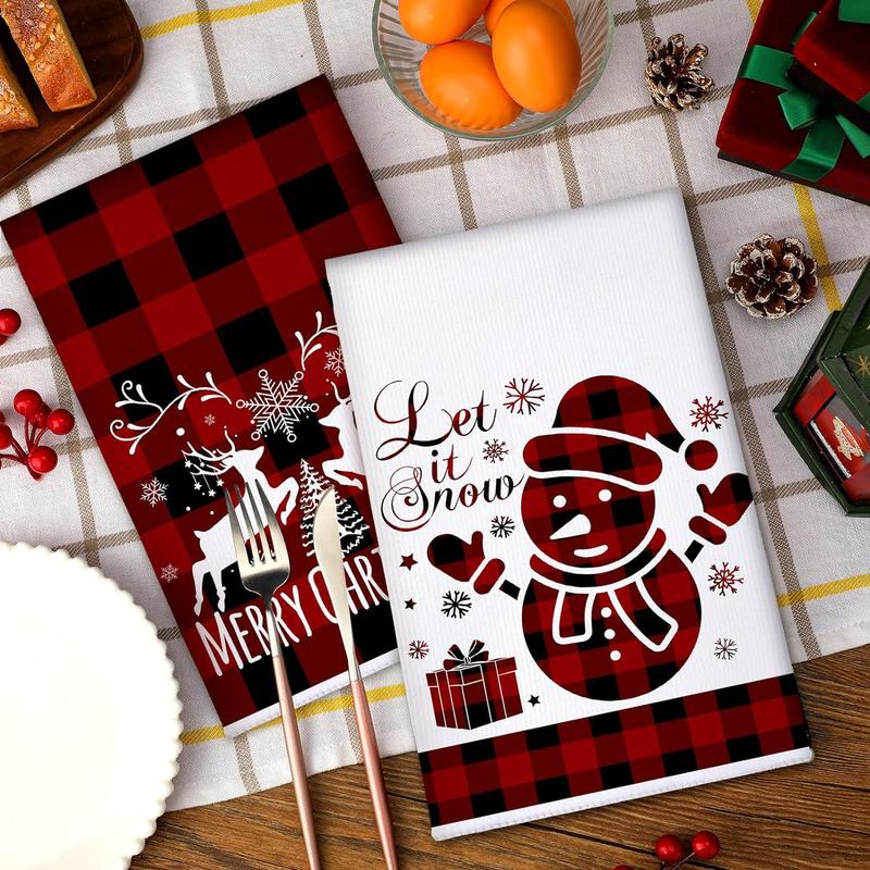 6 s Christmas Kitchen Towels Buffalo Check Plaid Dish Towels Winter Truck Hand Towels Farmhouse Tea Towels Housewarming Gifts Christmas Decoration