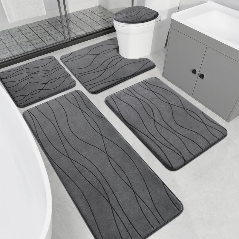 Grey Bathroom Rug Sets 5 count, Ultra Absorbent Bath Mat for Bathroom - Non-Slip Machine Washable & Dry Quickly, 5 count Bathroom Mat Set, Dark Grey