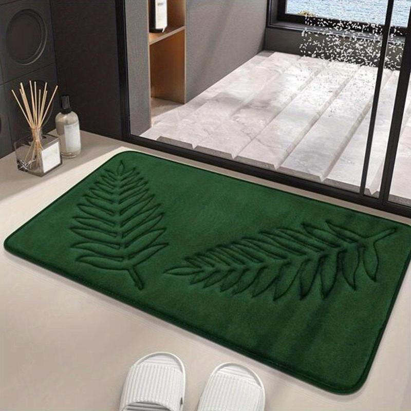 Leaf Pattern Bathroom Mat (3 Counts set), Including 2 Counts Rectangular Mat & 1 Count U-shaped Toilet Mat, Bathroom Supplies