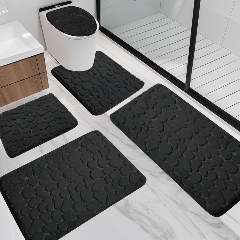 5PCS Checkered bathroom carpet set, memory foam bath mat, non slip super absorbent soft bathroom mat, machine washable bathroom floor mat set, suitable for sink, bathtub, shower and toilet