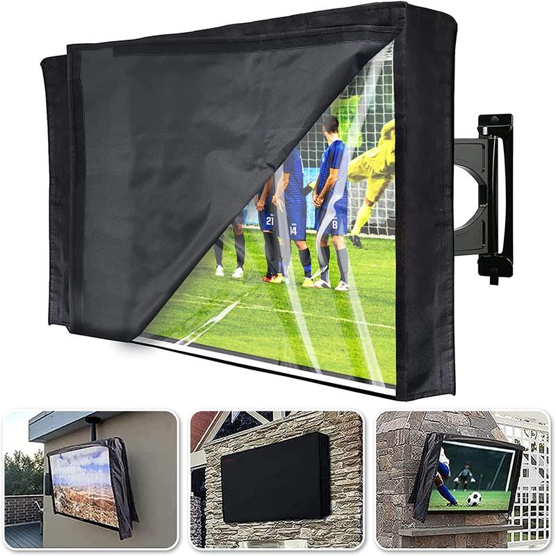 HOMEYA Outdoor TV Cover 30-32 Inch with Clear Scratch Resistant Front Flap + Bottom Cover, 600D Weatherproof & Waterproof TV Screen Protector, Fits Most TV Mounts Stands with Remote Controller Pocket