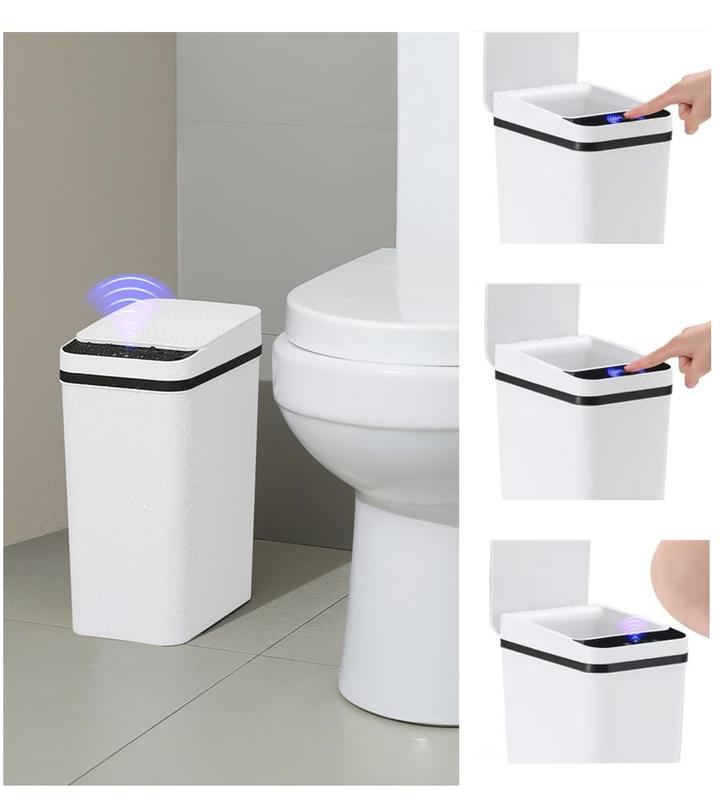 Bathroom Trash Can, Smart Touchless Automatic Motion Sensor Compost Bin with Lid, Plastic PP Rubbish Can for Kitchen, Bathroom, Office, Bedroom