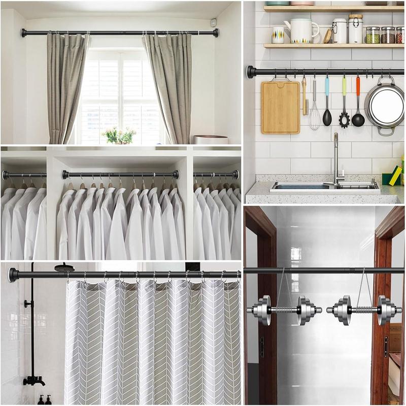 Shower Curtain Rod Tension - 26-76 Inch Never Rust Non-Slip Spring Tension Curtain Rod No Drilling Stainless Steel Curtain Rod Use Bathroom Kitchen(Black)