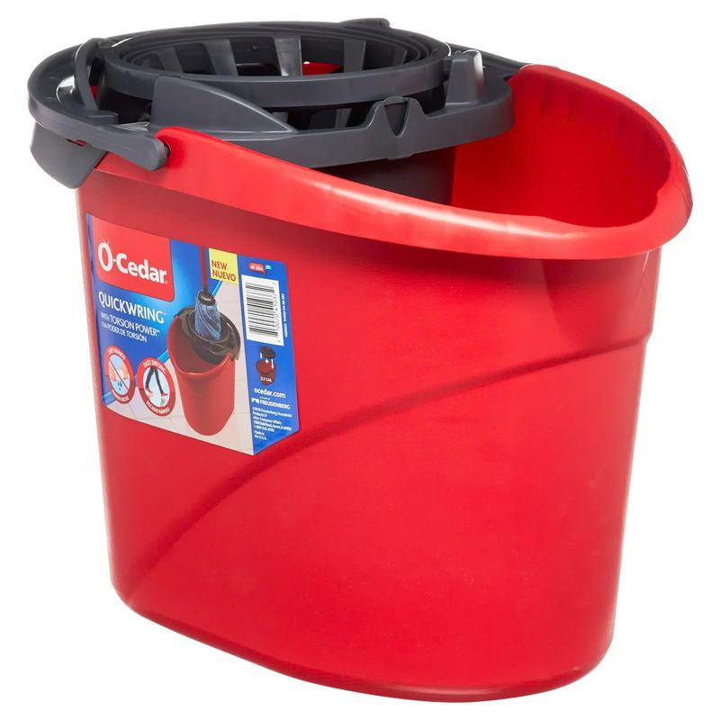 O-Cedar QuickWring Bucket, 2.5 Gallon Mop Bucket with Wringer, Red - Home Cleaning Supplies