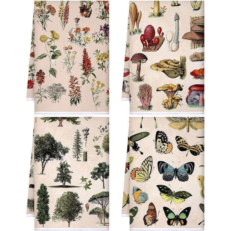 4 Count Vintage Kitchen Towels Forest Mushroom Dish Towels Wildflower Tea Towels Butterfly Plants Hand Towels Absorbent Floral Towel for Holiday Kitchen Bathroom Farmhouse Housewarming Gifts Cleaning Cleaning Cleaning Cleaning Cleaning Cleaning