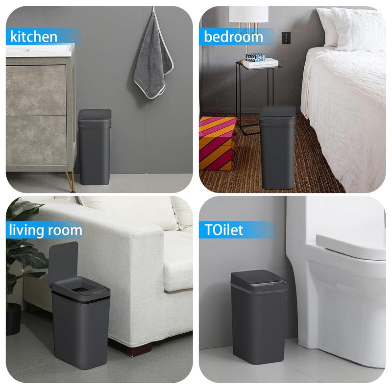 Bathroom Trash Can, Smart Touchless Automatic Motion Sensor Compost Bin with Lid, Plastic PP Rubbish Can for Kitchen, Bathroom, Office, Bedroom