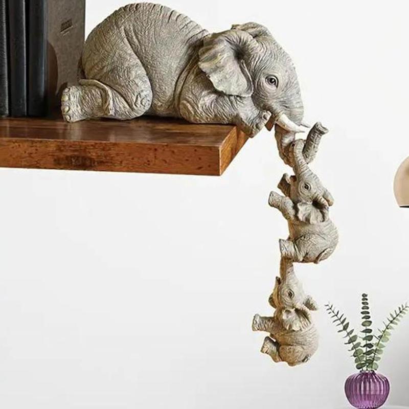 Elephant Family Design Statue, 3 Counts set Cute Desktop Ornament, Animal Themed Home Decor Accent, Desktop Decoration for Living Room Bedroom Office