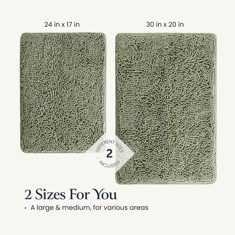 Bathroom Rugs Sets 2 Piece- Plush Bath Mat Set Quick-Dry Soft Chenille Bathroom Mat With Rubber Backing, Absorbent Bathroom Rug Set, Washable Bath Rugs For Bathroom- Bath Mats 24x17