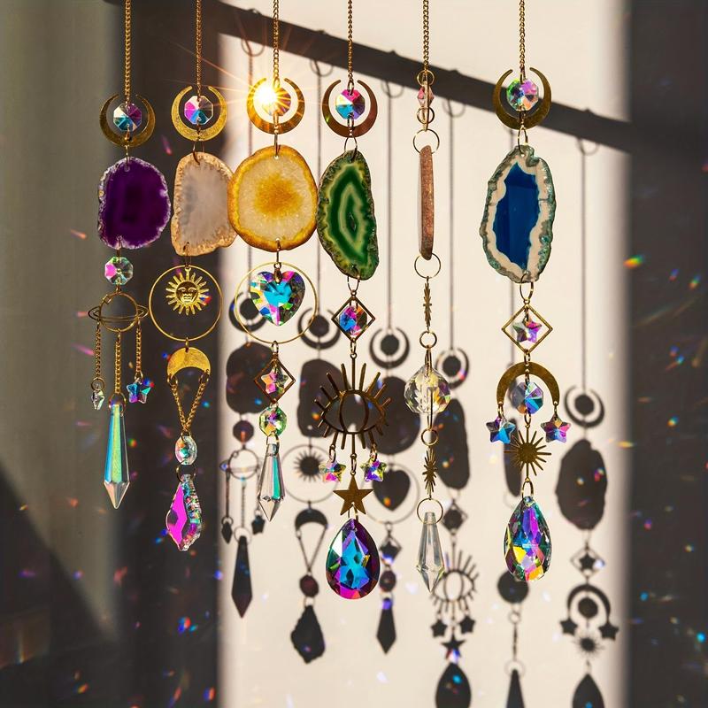 Colorful Artificial Crystal Sun Catcher, 6 Counts set Dream Catcher Hanging Ornament, Hanging Decor for Home Garden Party Wedding