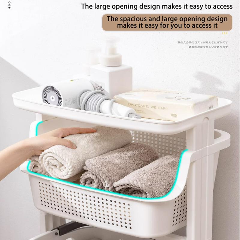 Wellgolife 3-Layers - Bathroom Laundry Basket with Wheels , Clothes Storage Organiser, Household Kitchen Shelf Fruit Stand