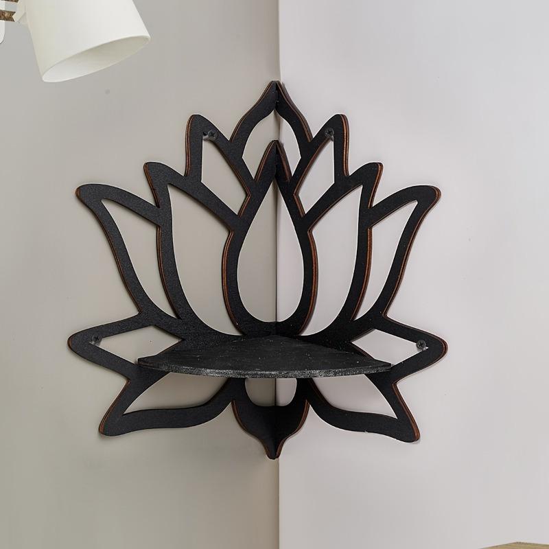 Wooden Lotus Shaped Wall Mounted Storage Rack, 1 Count Wall Corner Display Rack, Home Decor Storage Organizer for Plants & Toys & Aromatherapy Candles