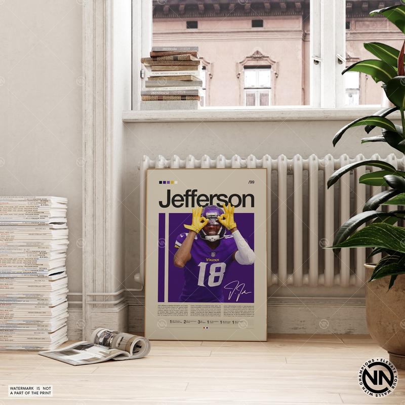 Justin's Jefferson Poster, Minnesotaaa Vikings Print, Poster, Sports Poster, Football Poster, NFLll Wall Art, Sports Bedroom Posters Poster No Frame