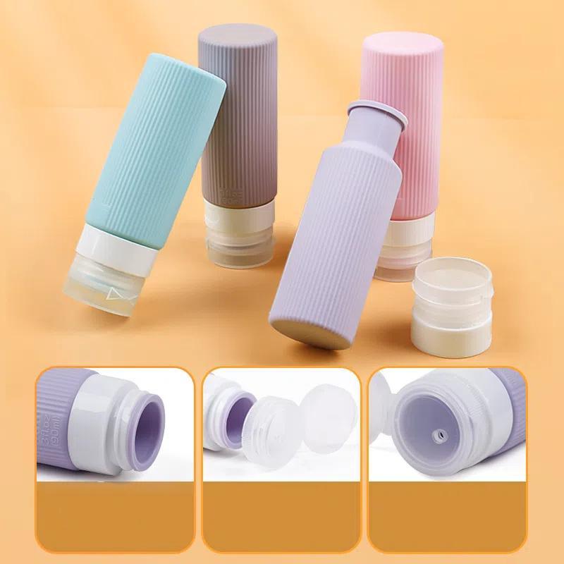 Empty Silicone Travel Bottle, 4 Counts set Lotion Shampoo Press Bottle, Dustproof Storage Bottle for Home & Travel