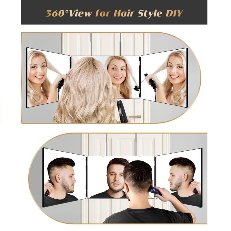 360 Degree Adjustable Door Mirror, 1 Count Portable 3-way Shaving Mirror, Hairdressing Mirror, Professional Hair Styling Tool for Men & Women, Christmas Gift