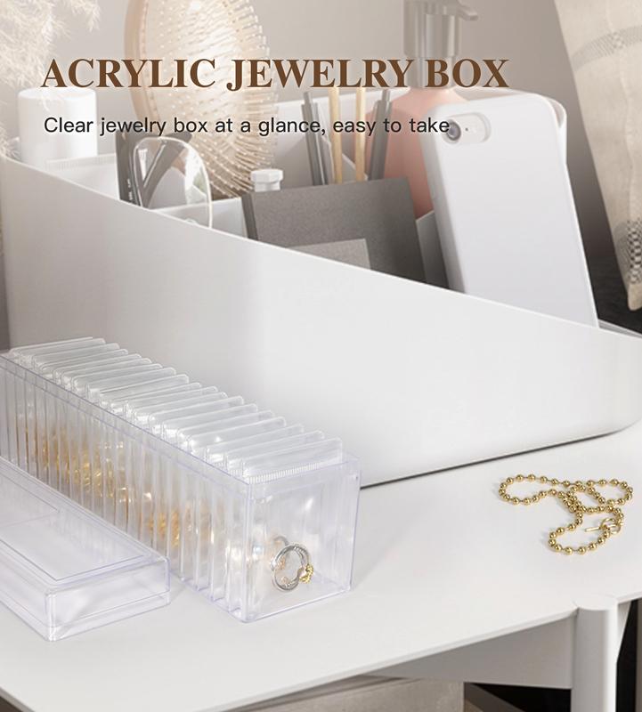 APLUGTEK Jewellery Storage Box Acrylic Travel Jewelry Organizer Box for Ring Necklace Earrings and Bracelets Clear Plastic Transparent Jewelry Display Box with 20 Portable Anti Tarnish Jewelry Bags for Women Girls