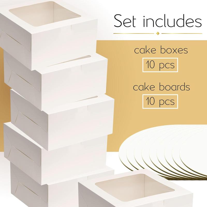 20 count Disposable Cake Box Set  10x10x5 Inch Bakery Boxes with Window and 10 Cake Board Tall Cake Boxes Cake Drum Paper Box and Cake Board Disposable Cake Containers with Lids