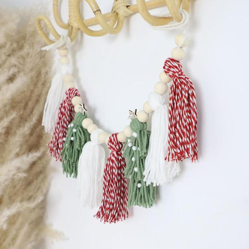 Merry Christmas Tassel Beaded Decoration, Boho Style Christmas Tree Decoration, Wall Hanging Decoration, Door and Window Decoration, Room Decoration