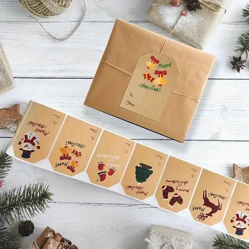 Christmas Themed Gift Tag Sticker, 250pcs roll Self Adhesive Name Label  Gift Wrapping Sticker, Gift Decorative Sticker for Christmas Party Business