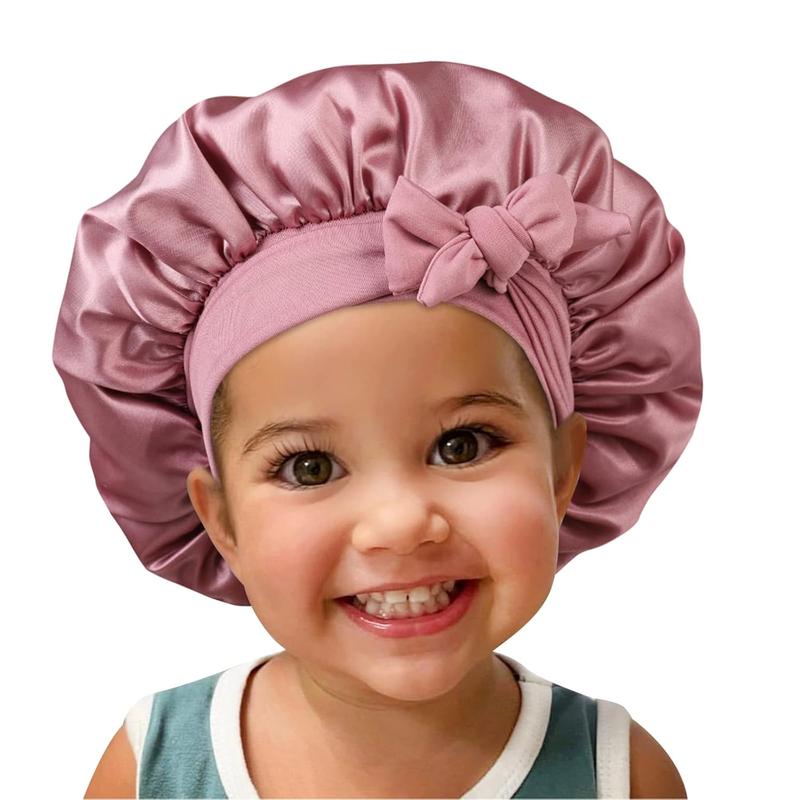 Satin Silk Bonnet Hair Cap: 2pcs Bonnets for Child with Elastic Tie Band Adjustable Straps for Sleeping Sleep Comfortable - Stretchy Tie Band Hair Bonnets No Slip-Off Set Shower