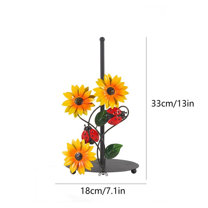 Sunflower & Ladybug Design Paper Towel Holder, 1 Count Iron Paper Towel Storage Rack, Kitchen Storage Organizer for Home Dining Room Picnic Decor