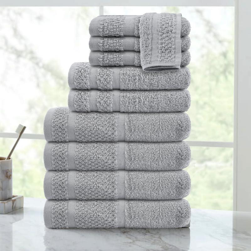 Mainstays 10 Piece Towel Set with Upgraded Softness & Durability, Grey No Brand Bath Cotton Border Hand