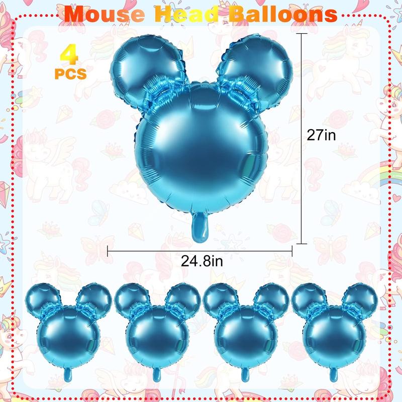 4 count Mouse Head Foil Balloons, 24'' Mouse Mylar Balloon for Birthday Party Decorations Jumbo Mouse Head Aluminum Foil Balloons Party Favors Supplies (Pink)