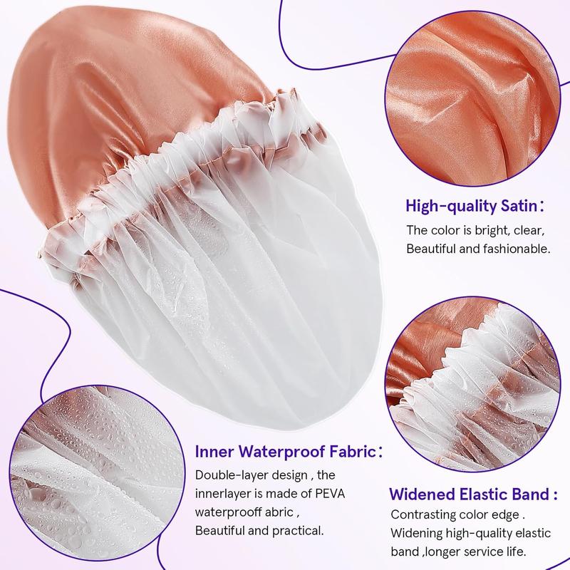 4 Pack Reusable Waterproof Shower Caps for Women with Toiletry Bag - Large Hair Shower Cap Set for Long Hair, Hair Protection Double Waterproof Layers Bath Hat