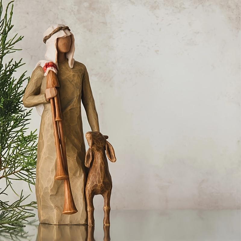 Shepherd Sculpture, 1 Count Bible Character Decoration, Desktop Decorative Ornament for Living Room Bedroom Office, Home Decor