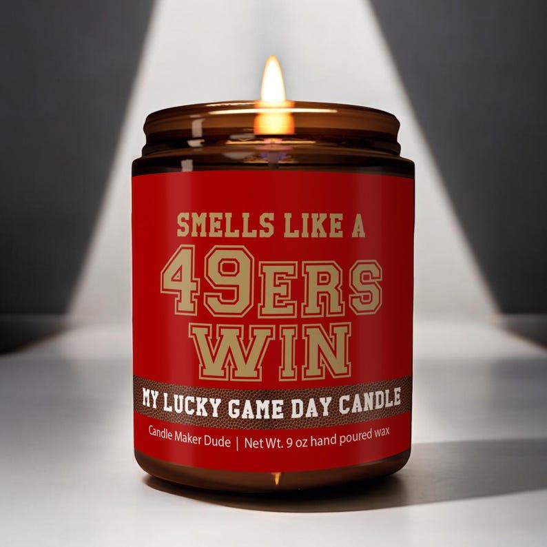 Smells Like a 49ers Win Candle, 49ers Candle, Game Day Decor, Funny 49ers Fan Gift, Lucky 49ers Candle Unique